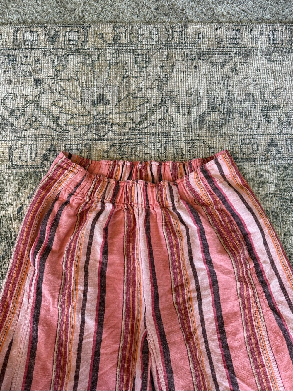 Free People Days End Cotton & LinenStriped Wide-Leg Pants Flowy Size Large - Picture 4 of 9